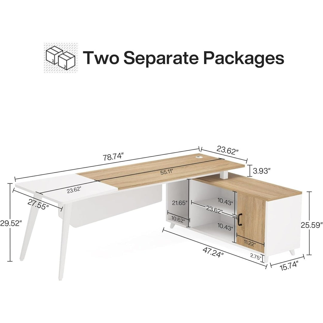 Tribesigns L-Shaped Computer Desk with File Cabinet, 78.74 Inch Large Industrial Executive Office Desk with Shelves Image 5