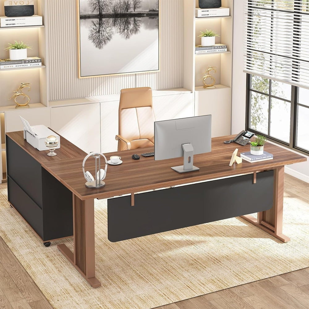 Tribesigns Large L Shaped Computer Desk with File Storage Cabinet,Computer Desk with Mobile Cabinet Image 2