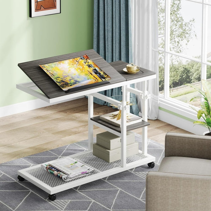 Tribesigns Adjustable C Table with Wheels Mobile Snack Side Table Drawing Board Image 2