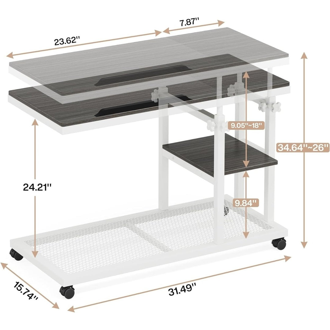 Tribesigns Adjustable C Table with Wheels Mobile Snack Side Table Drawing Board Image 5