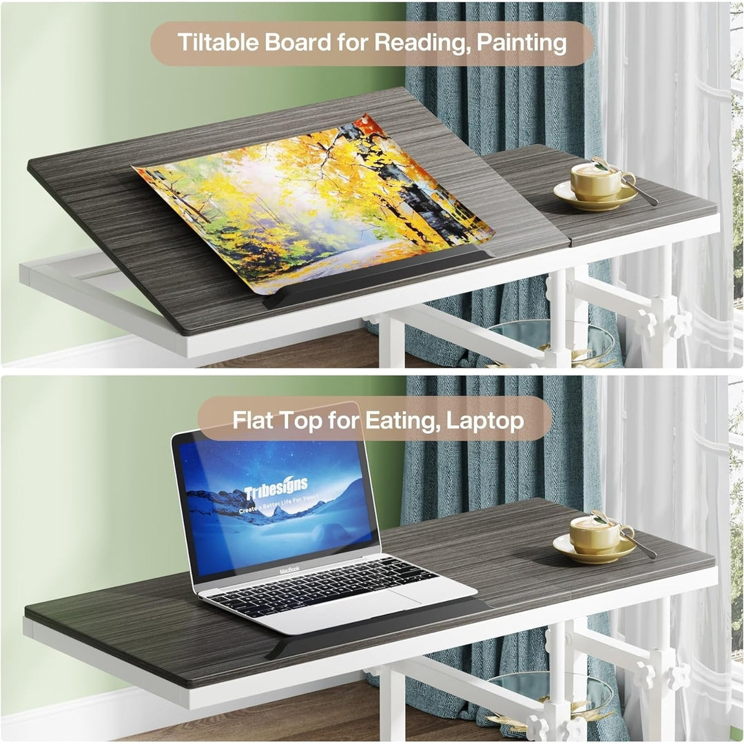 Tribesigns Adjustable C Table with Wheels Mobile Snack Side Table Drawing Board Image 6