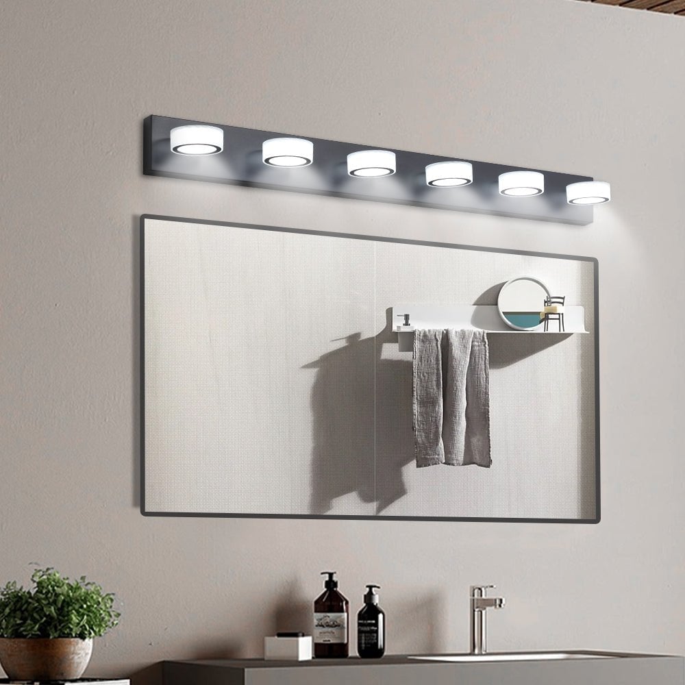 ExBrite LED Black 6-Light Vanity Fixture Modern Bath Wall Lighting 36W Image 1