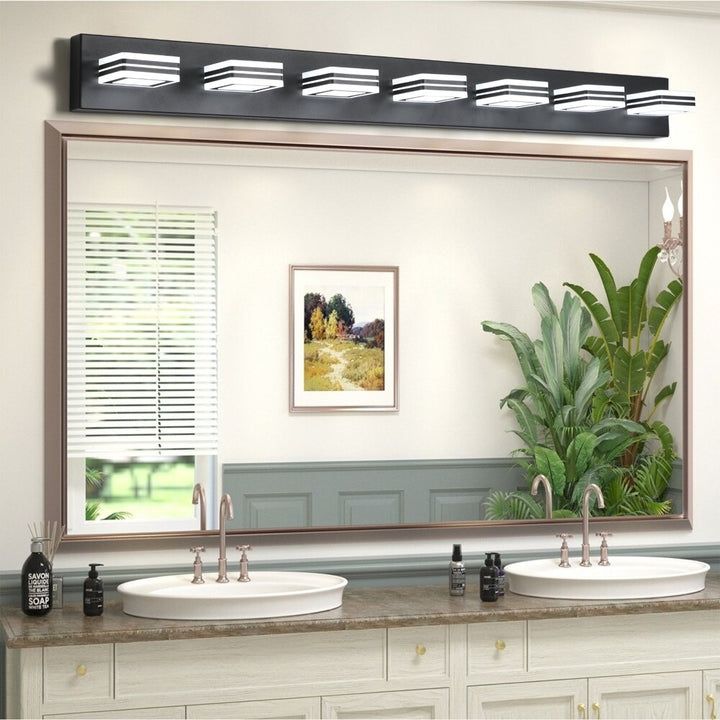 ExBrite LED Modern Black Vanity Lights, 7-Lights Acrylic Matte Black Bathroom Vanity Lights Over Mirror Image 1