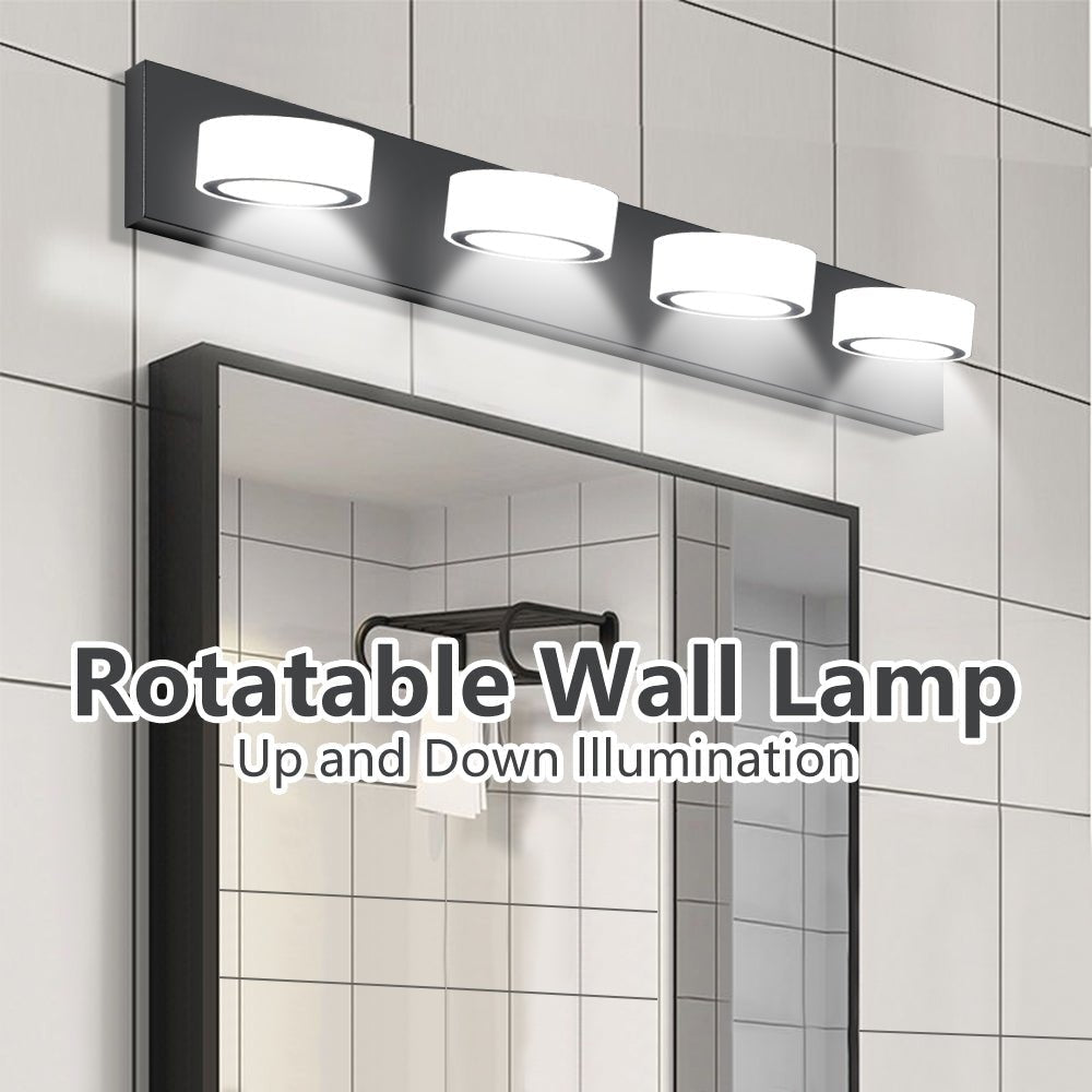 ExBrite LED Modern Black 4-Light Vanity Lights Fixtures Over Mirror Bath Wall Lighting Image 6