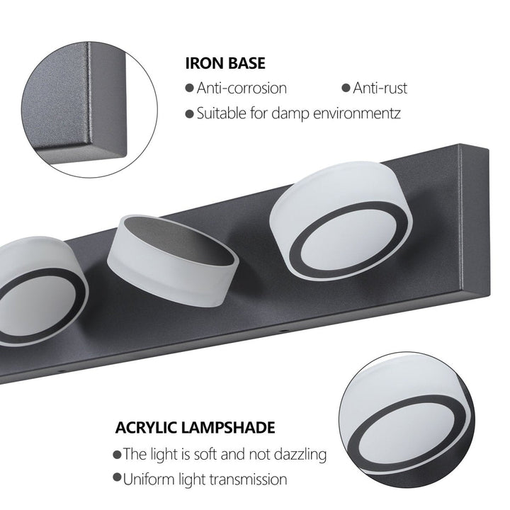 ExBrite LED Modern Black 4-Light Vanity Lights Fixtures Over Mirror Bath Wall Lighting Image 7