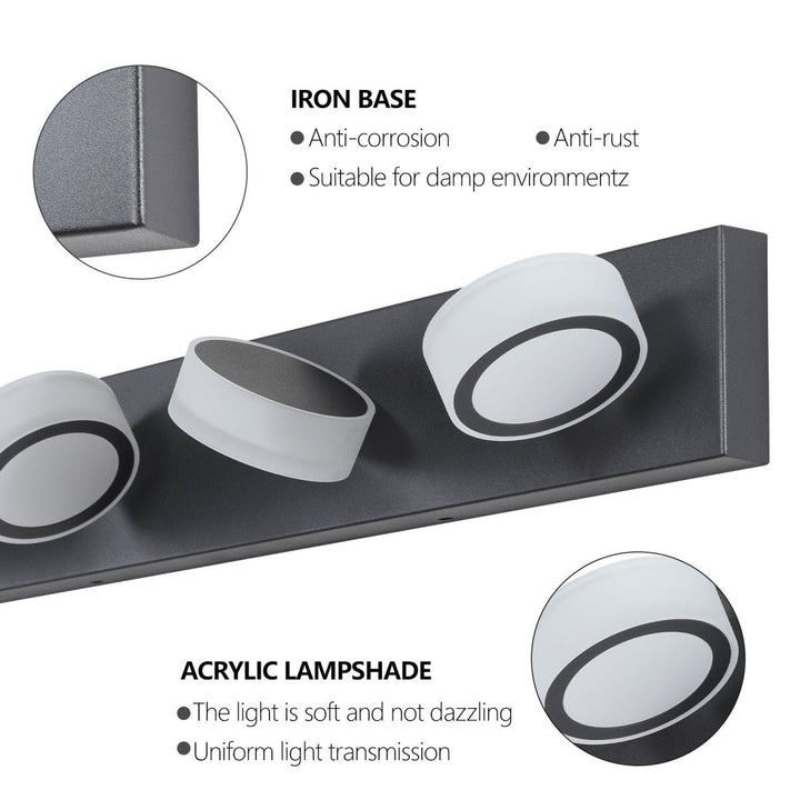 ExBrite LED Black 6-Light Vanity Fixture Modern Bath Wall Lighting 36W Image 6