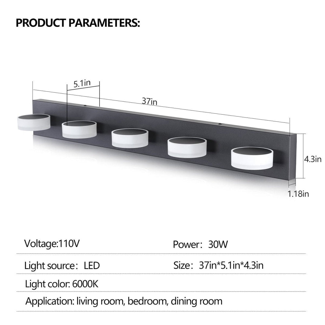 ExBrite Black 5-Light Modern LED Vanity Light Fixture Bath Wall Over Mirror Image 11