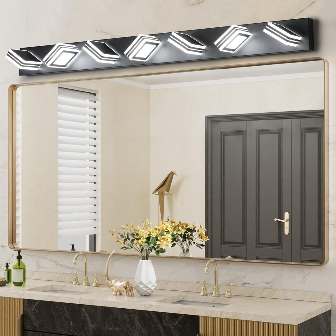 ExBrite LED Modern Black Vanity Lights, 7-Lights Acrylic Matte Black Bathroom Vanity Lights Over Mirror Image 4