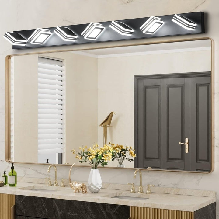 ExBrite LED Modern Black Vanity Lights, 7-Lights Acrylic Matte Black Bathroom Vanity Lights Over Mirror Image 4