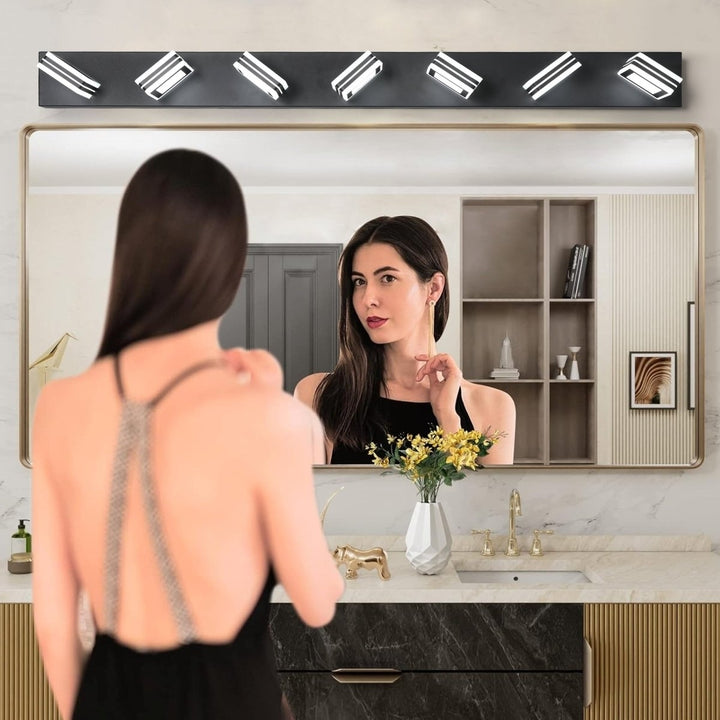 ExBrite LED Modern Black Vanity Lights, 7-Lights Acrylic Matte Black Bathroom Vanity Lights Over Mirror Image 6