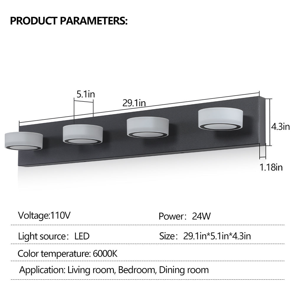 ExBrite LED Modern Black 4-Light Vanity Lights Fixtures Over Mirror Bath Wall Lighting Image 8