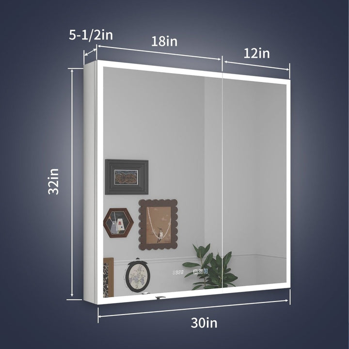 30x32 Lighted Medicine Cabinet Recessed Surface Mount with USB Outlets Defogging Image 2