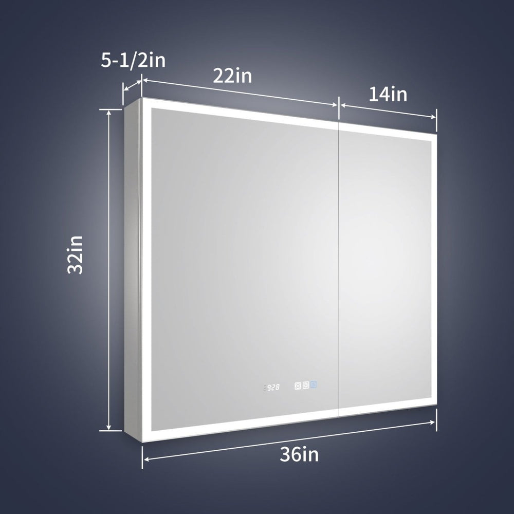 Rim 36"x32" LED Lighted Medicine Cabinet Recessed Mirror with Clock and USB Ports Image 2