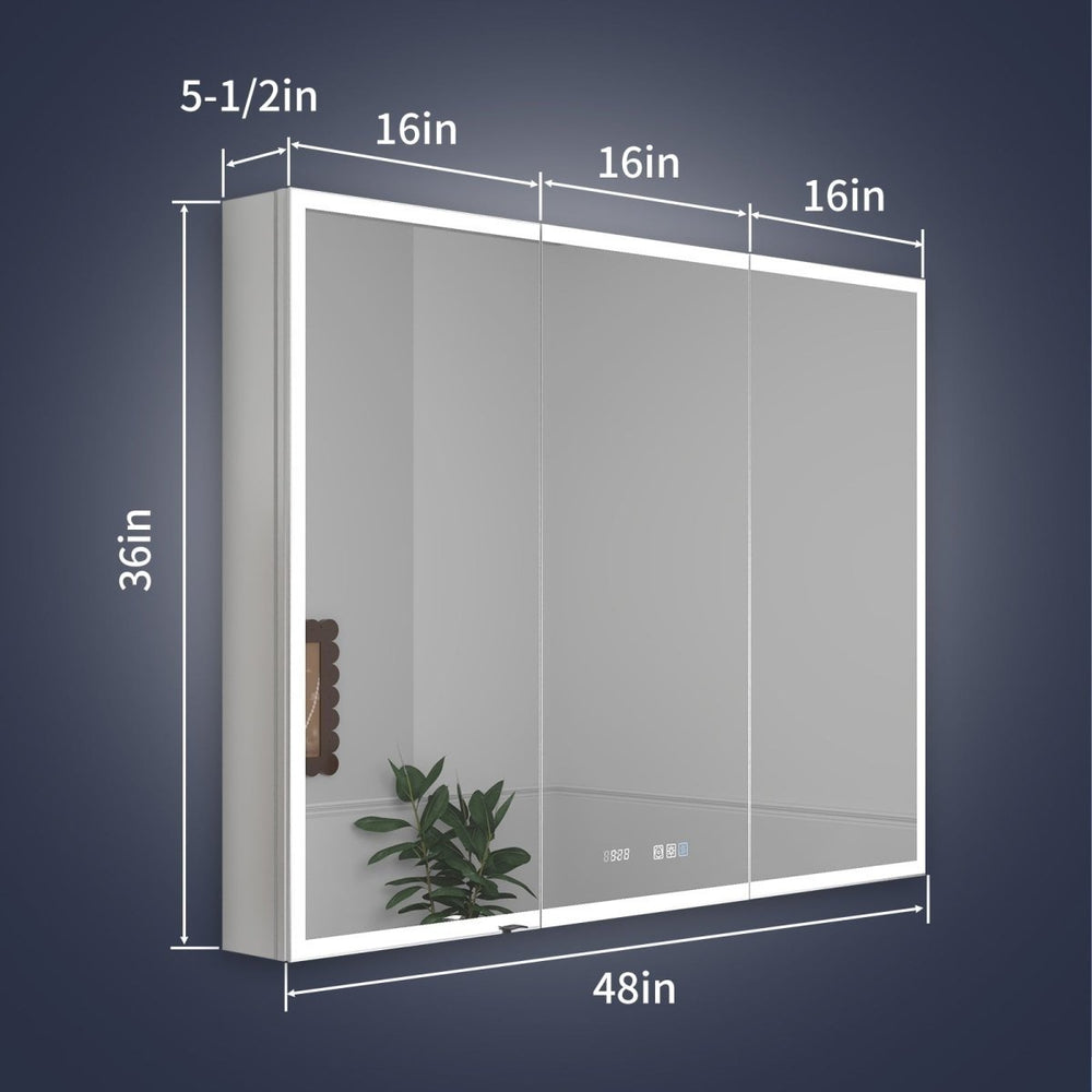 Rim 48" W x 36" H Led Lighted Medicine Cabinet Recessed or Surface with Clock and mirrors Image 2