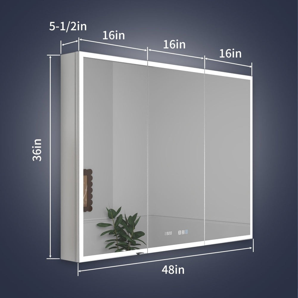 Rim 48" W x 36" H LED Lighted Medicine Cabinet Recessed or Surface with Clock and mirrors Image 2