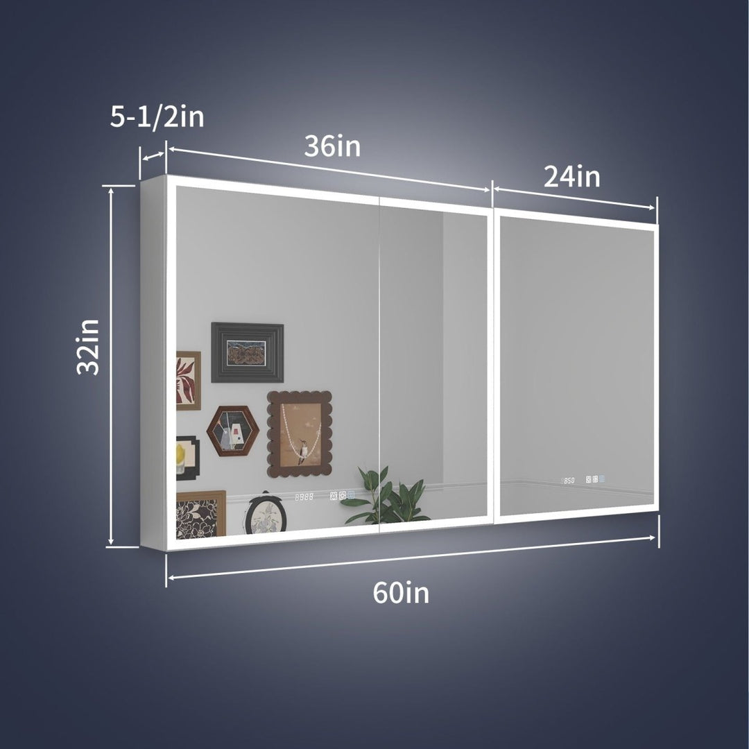 Rim Lighted Medicine Cabinet 60x32 Recessed LED with Outlets and USB Ports Image 2