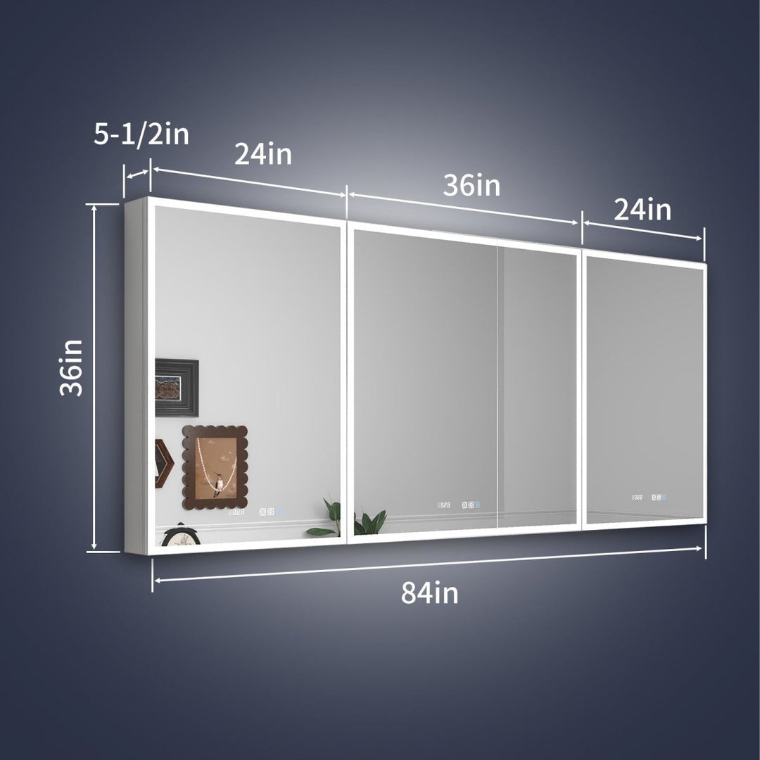 LED Lighted Medicine Cabinet 84" x 36" Recessed Surface Mount with Mirrors Adjustable Image 2