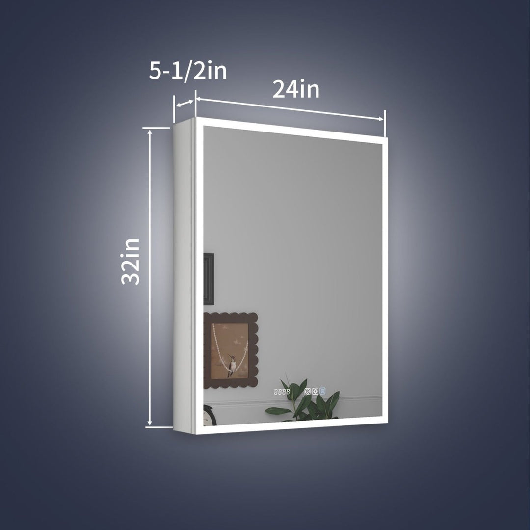 LED Lighted Medicine Cabinet 24in x 32in Recessed Surface Mount Right Hinge Image 2