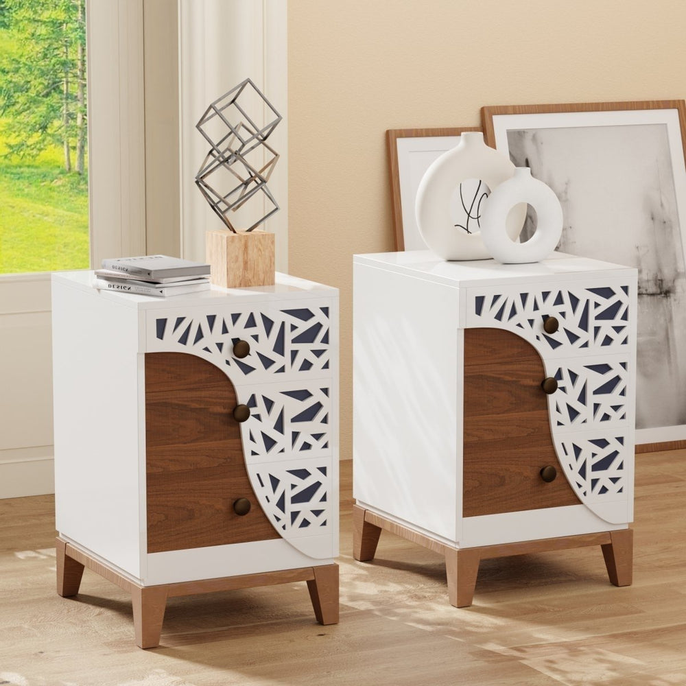 MangoLuxe White Side Tables Small End Tables Tall Nightstand 2-Pack Image 1