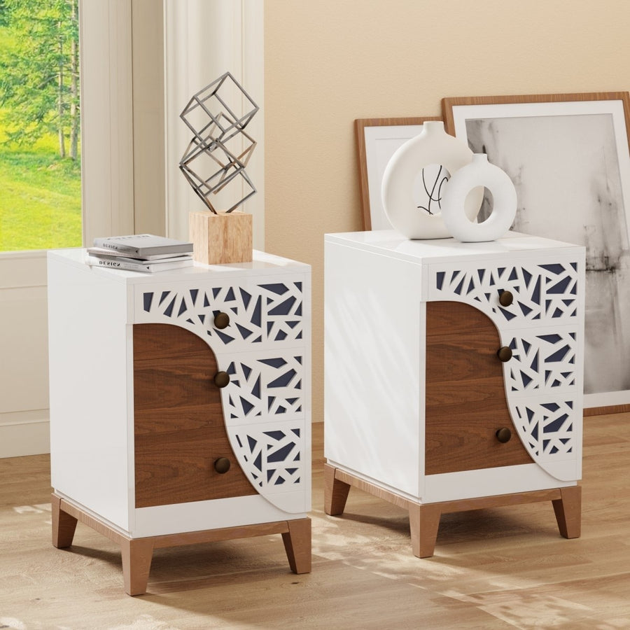 MangoLuxe Side Table, Small End Table, White,Tall Nightstand for Living Room, Bedroom, Office,Bathroom,2-PACK Image 1