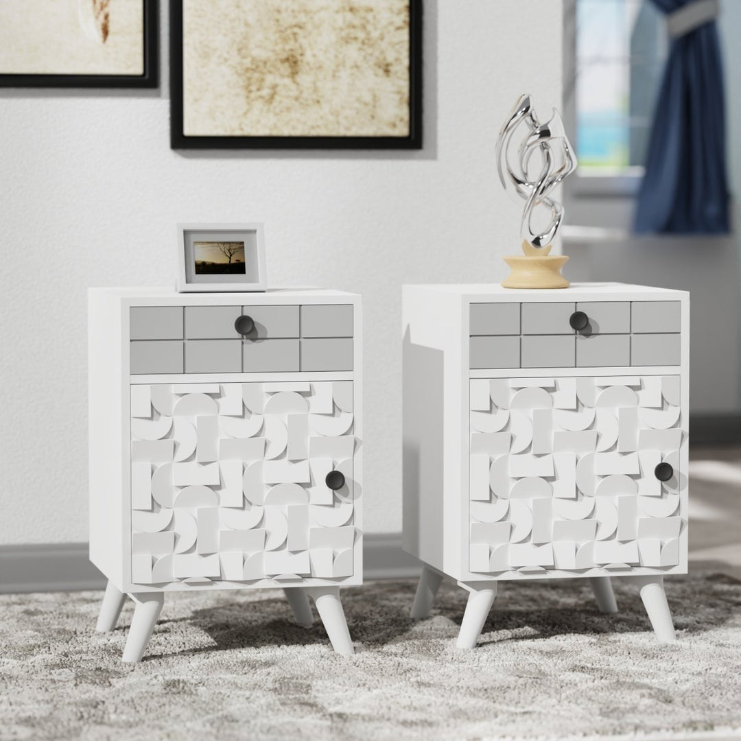 MangoLuxe Side Table Set White Small End Table Tall Nightstand 2 Pack Solid Wood Image 1