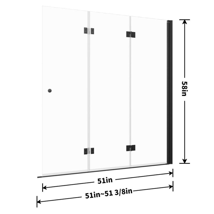 Trinity 51in Tub Shower Door Matte Black 8mm Tempered Glass Frameless Panel Image 2