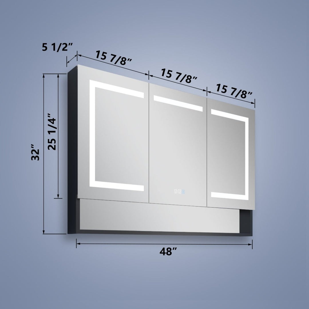 Ample 48" W x 32" H LED Lighted Mirror Black Medicine Cabinet with Shelves for Bathroom Recessed or Surface Mount Image 3