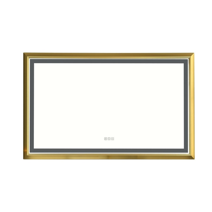 ExBrite 48x30 Gold Framed LED Wall Mount Mirror Anti-Fog Dimmable Bathroom Mirror Image 1