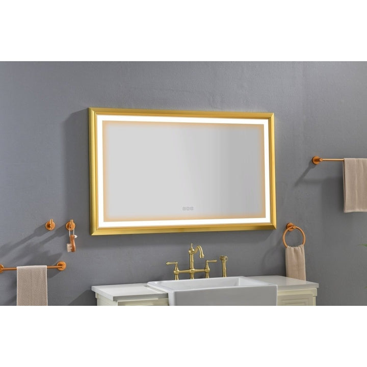 ExBrite 48x30 Gold Framed LED Wall Mount Mirror Anti-Fog Dimmable Bathroom Mirror Image 2