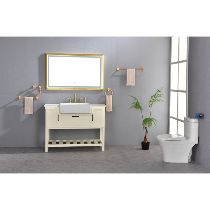 ExBrite 48x30 Gold Framed LED Wall Mount Mirror Anti-Fog Dimmable Bathroom Mirror Image 3