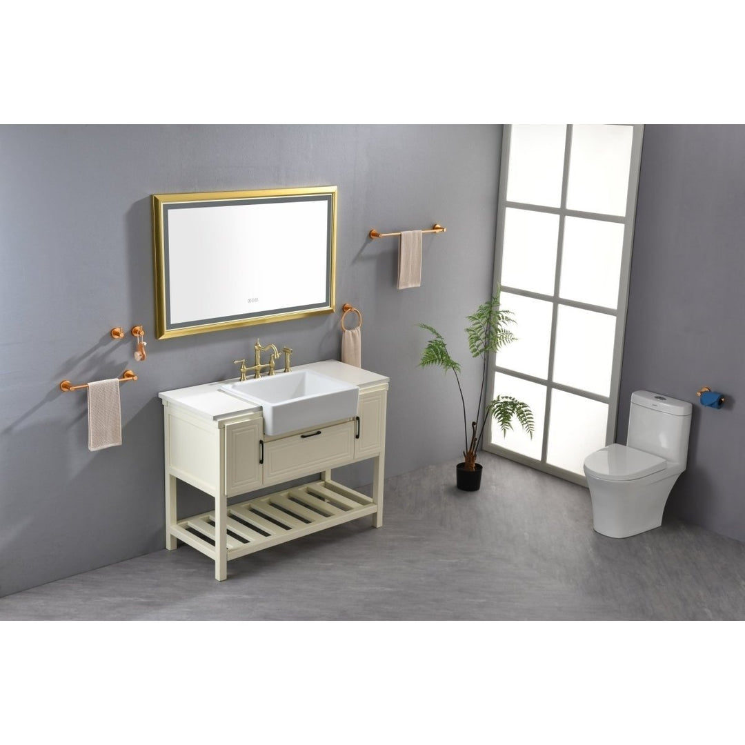 ExBrite 48x30 Gold Framed LED Wall Mount Mirror Anti-Fog Dimmable Bathroom Mirror Image 4