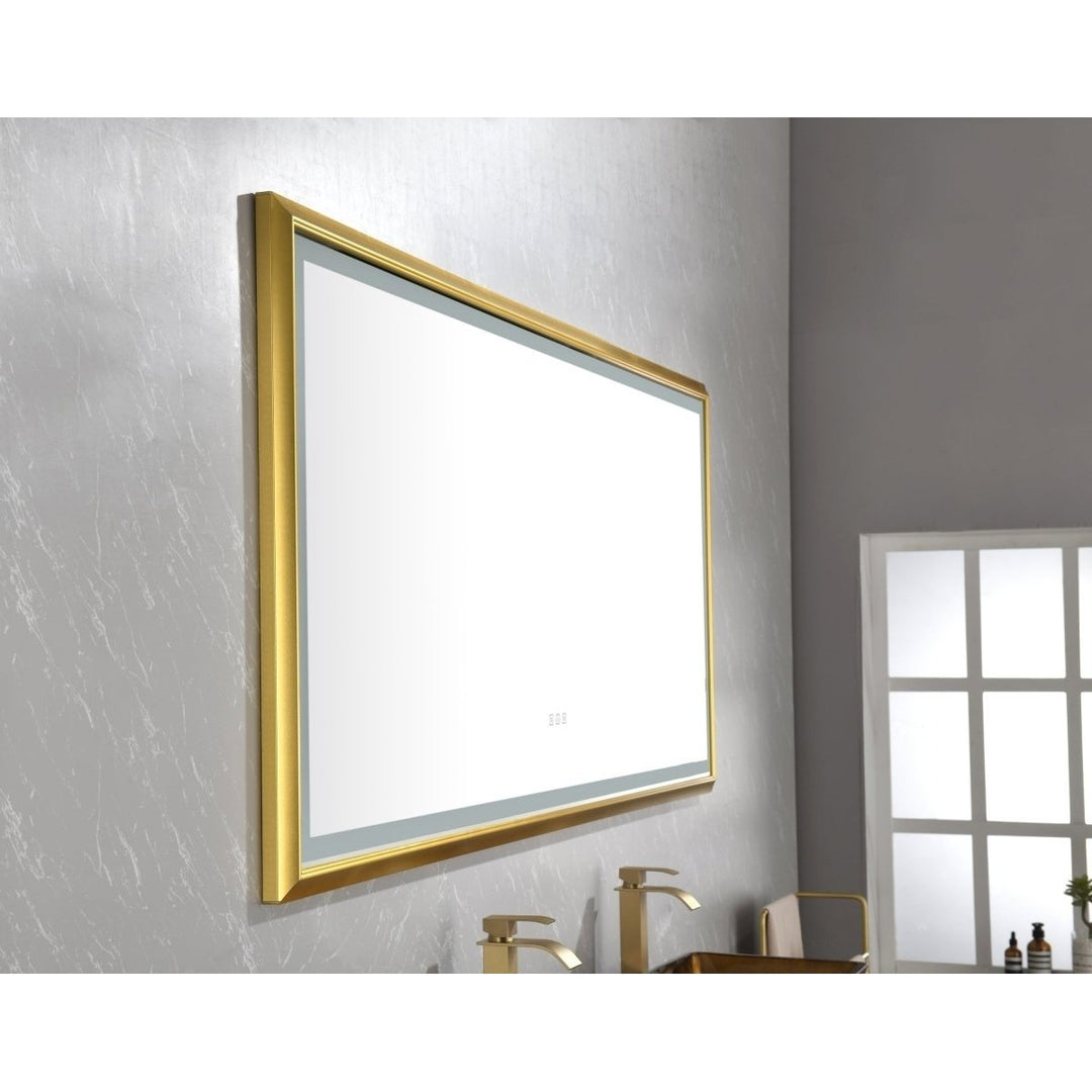 ExBrite 48x30 Gold Framed LED Wall Mount Mirror Anti-Fog Dimmable Bathroom Mirror Image 9