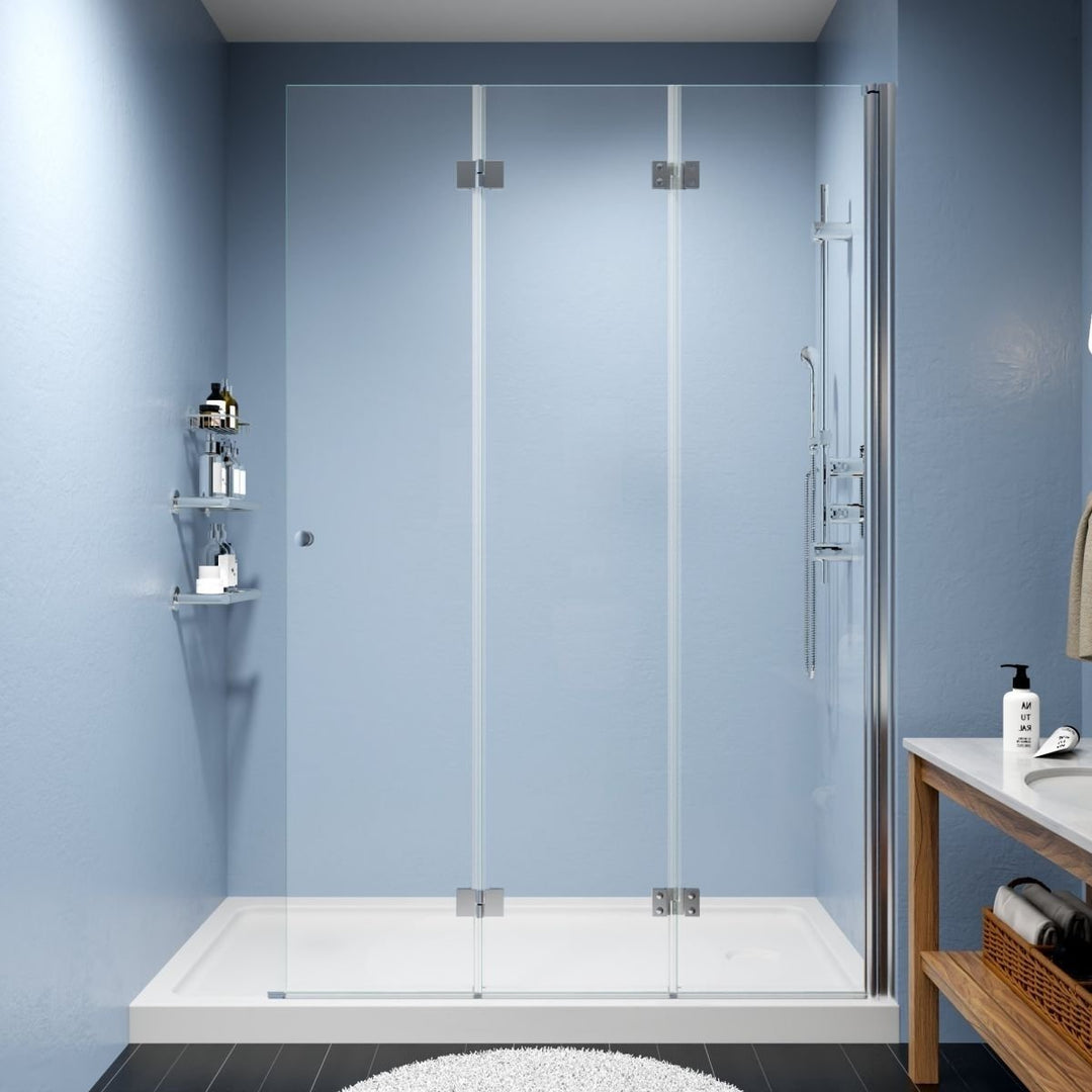 Exbrite Trio 48-48.3" W x 72" H Bifold Shower Screen for Shower,Tempered Coating Glass Panel,Chrome Image 1