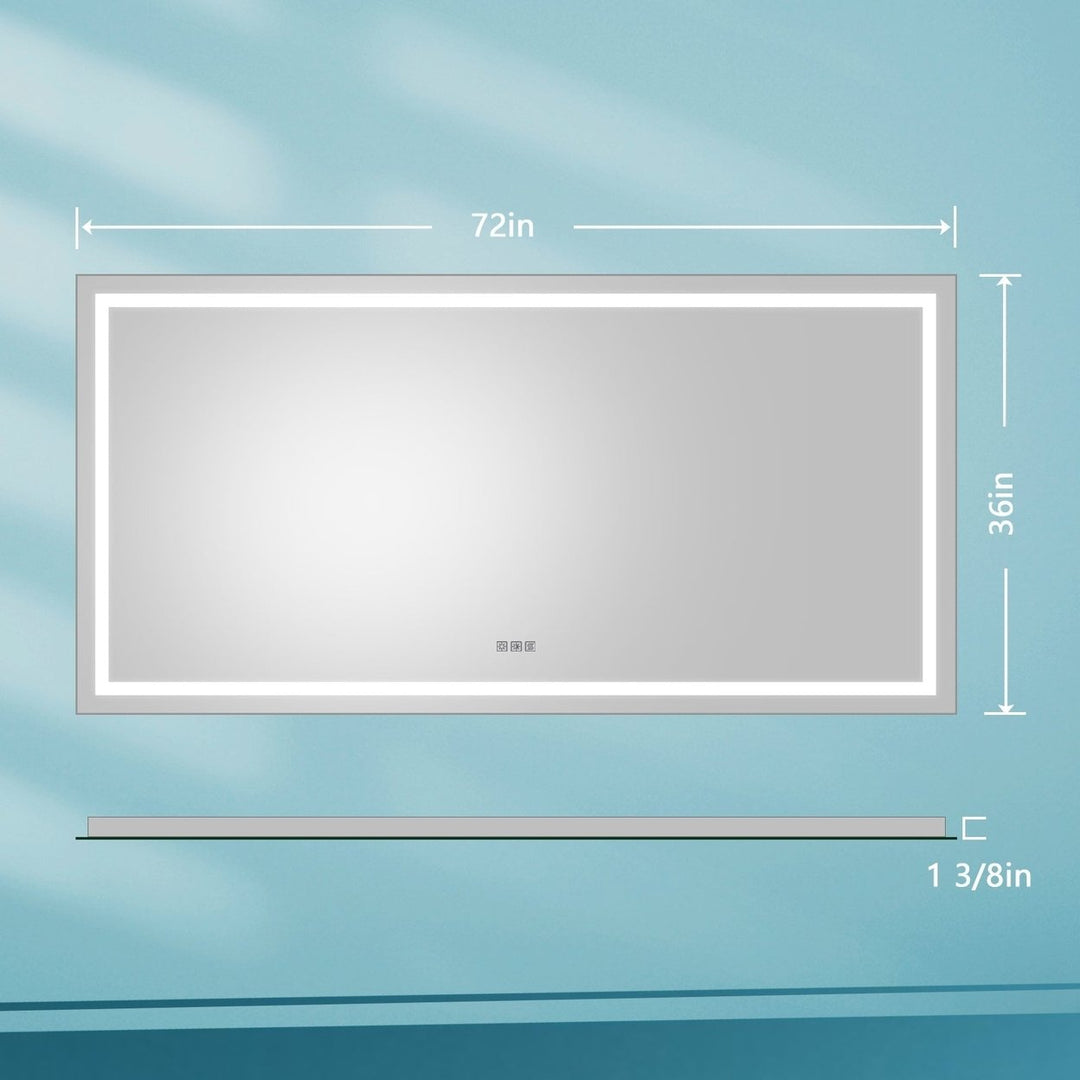 ES-DIY LED Bathroom Mirror 72"x 36" With Stepless Dimmable Wall Mirrors with Anti-Fog,Memory, 3 Colors Image 2