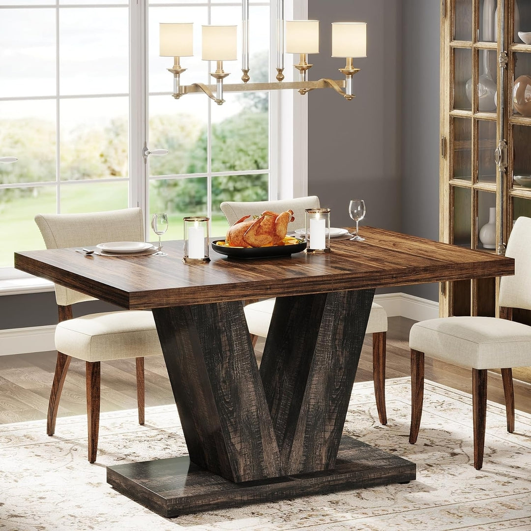 Tribesigns 47-Inch Dining Table for 4, with Heavy Duty Pedestal, Farmhouse Wooden Eating Table for Dining Room, Small Image 2