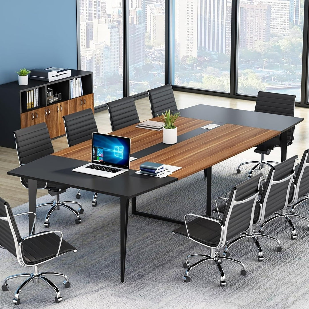 Tribesigns Modern Conference Room Table, Large Boat Shaped Meeting Seminar Table with Cable Grommets for Home Office Image 4