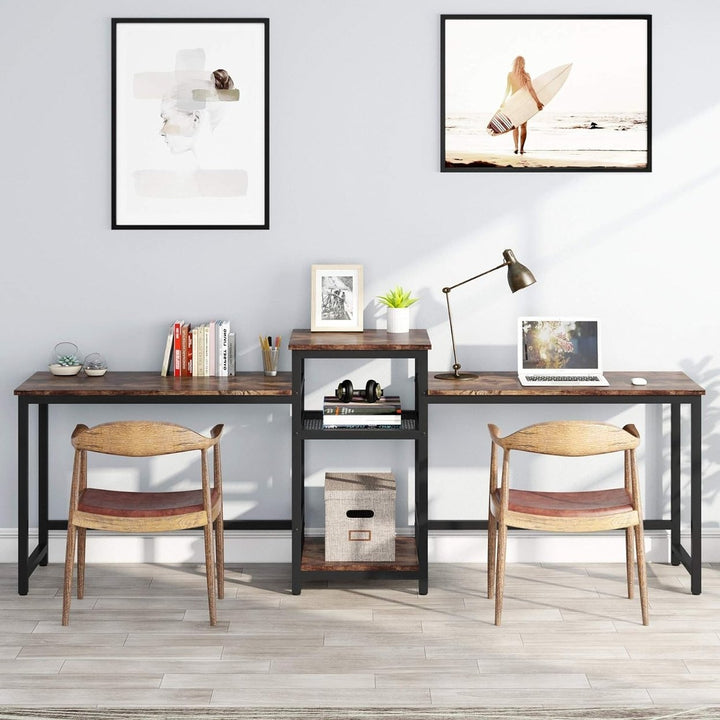 Tribesigns 96.9" Double Computer Desk with Printer Shelf Extra Long Two Person Image 6