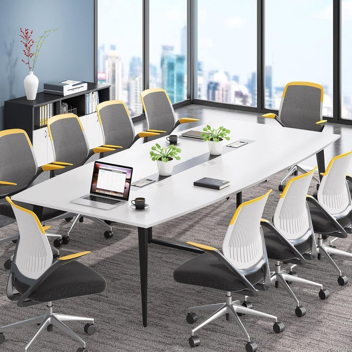 Tribesigns Modern Conference Room Table, Large Boat Shaped Meeting Seminar Table with Cable Grommets for Home Office Image 5