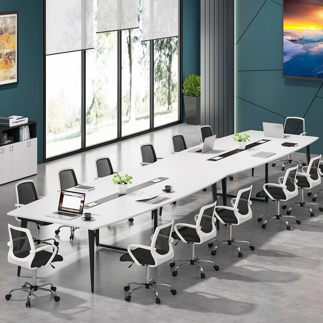 Tribesigns Modern Conference Room Table, Large Boat Shaped Meeting Seminar Table with Cable Grommets for Home Office Image 6