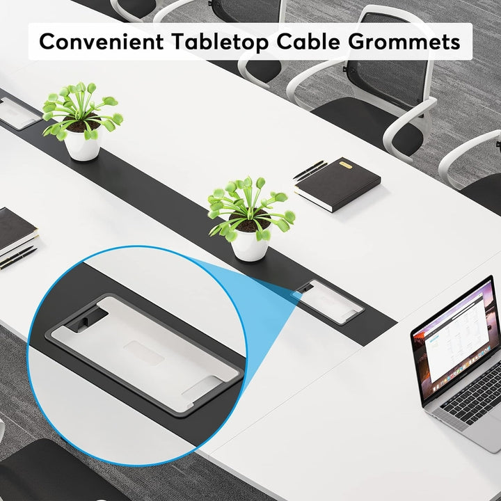 Tribesigns Modern Conference Room Table, Large Boat Shaped Meeting Seminar Table with Cable Grommets for Home Office Image 8