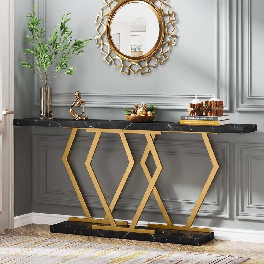 Tribesigns 70.9 Inch Faux Marble Console Table Gold Frame Modern Entryway Table Image 1