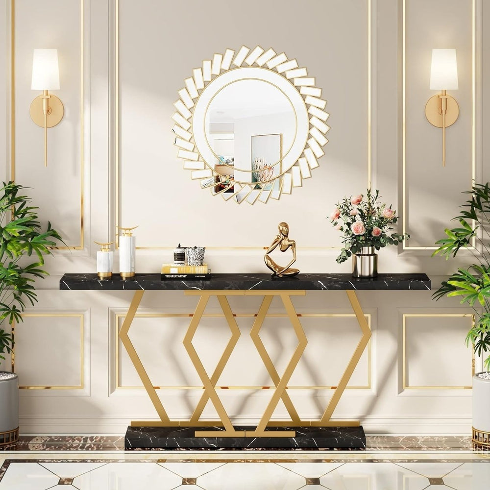 Tribesigns 70.9 Inch Faux Marble Console Table Gold Frame Modern Entryway Table Image 2