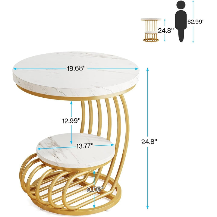 Tribesigns Gold Round End Table Faux Marble 2-Tier Side Table Living Room Bedroom Image 6