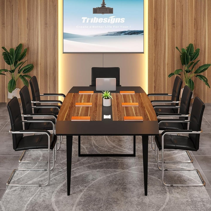 Tribesigns Modern Conference Room Table, Large Boat Shaped Meeting Seminar Table with Cable Grommets for Home Office Image 12