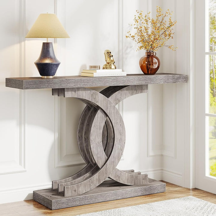 Tribesigns 39 Inch Modern Farmhouse Console Table Geometric Base Grey Wood Image 1