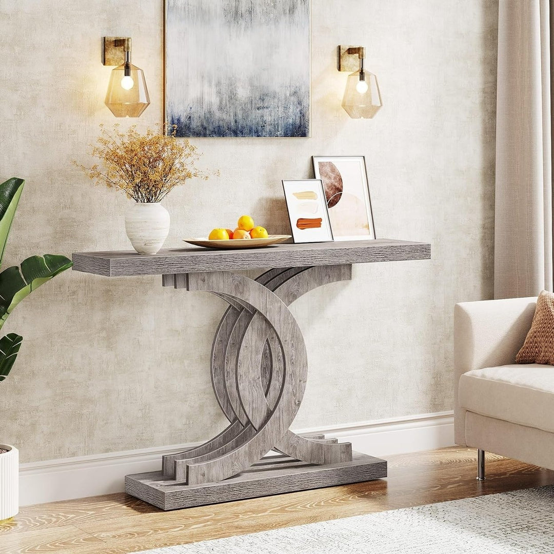 Tribesigns 39 Inch Modern Farmhouse Console Table Geometric Base Grey Wood Image 3