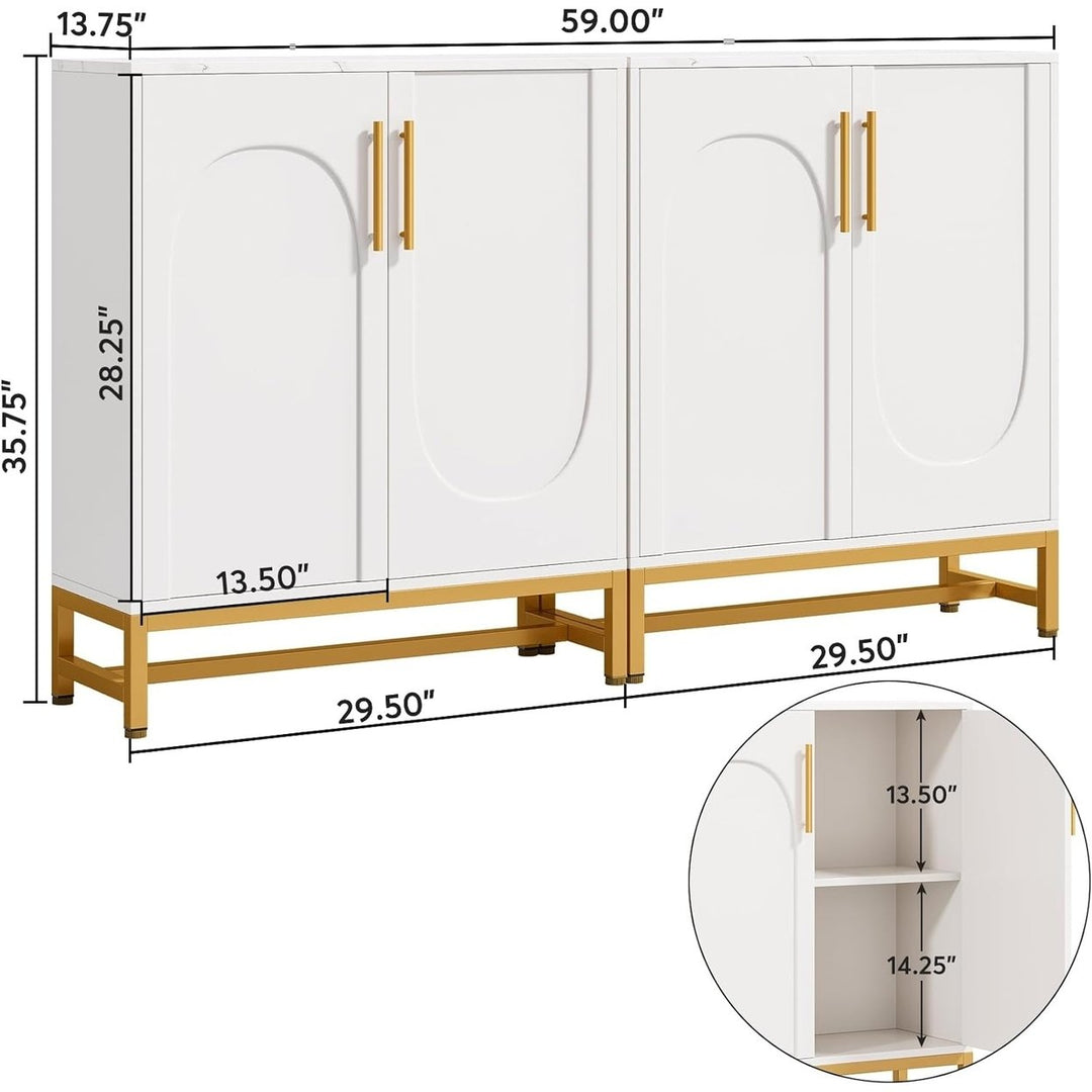 Tribesigns Modern Sideboard Buffet White Gold Faux Marble Metal Frame Adjustable Shelf Image 5