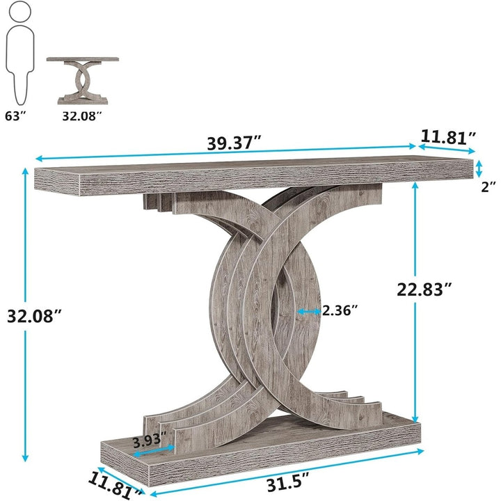 Tribesigns 39 Inch Modern Farmhouse Console Table Geometric Base Grey Wood Image 5