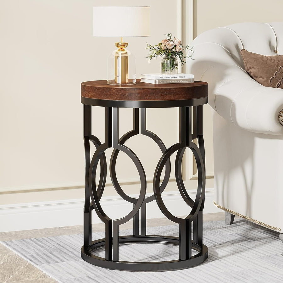 Tribesigns Round Industrial End Table Wood Metal Frame Small Side Table Nightstand Image 1