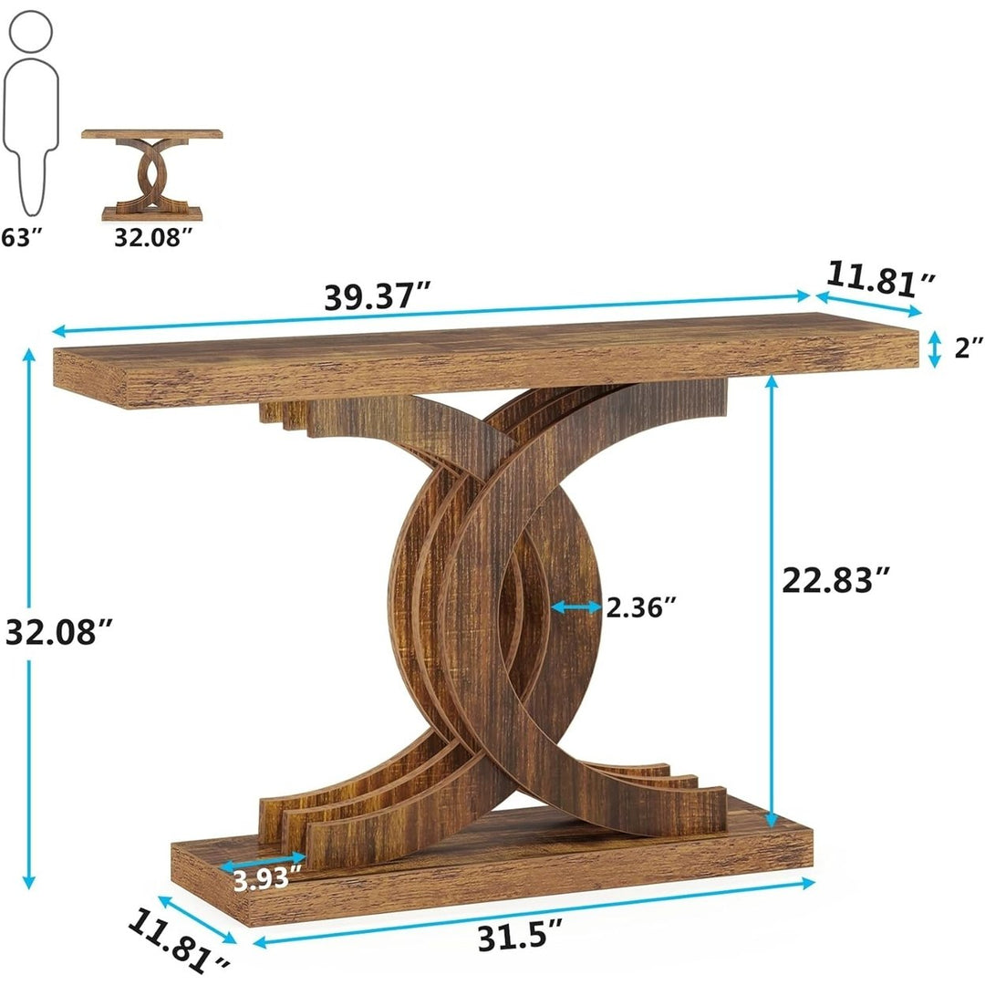 Tribesigns 39 Inch Modern Farmhouse Console Table Geometric Base Grey Wood Image 12